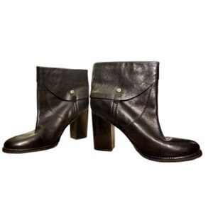 Franco Sarto Boots Leather Black Ankle Cuff‎ Sexy Indie MOTO Whimsigoth Heel 10
